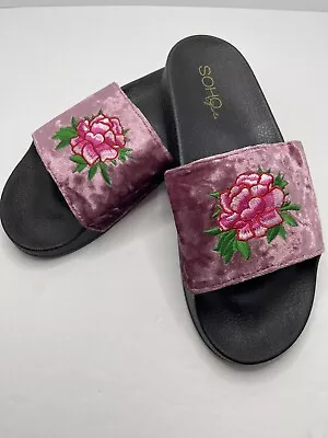 Soho Girls Brand Mauve Velvet Slides With Pink & Red Rose W8 • $29.99