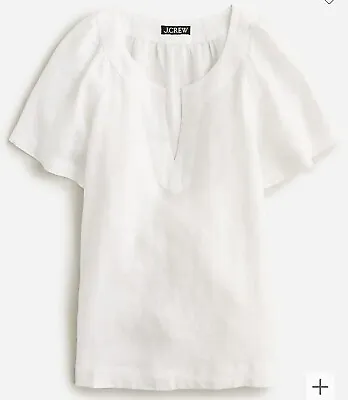J. Crew XXS Flutter Sleeve Linen V-Neck Top Shirt 100% Linen White MNWT • $24.99