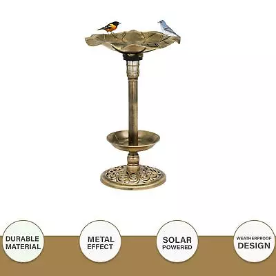 £14.99 • Buy Bronze Garden Bird Hotel Feeder & Bath Pedestal Table Station With Solar Light