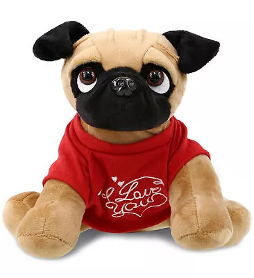 DolliBu I LOVE YOU Pug Dog Plush Stuffed Animal With Red Shirt 9 Inch • $19.97