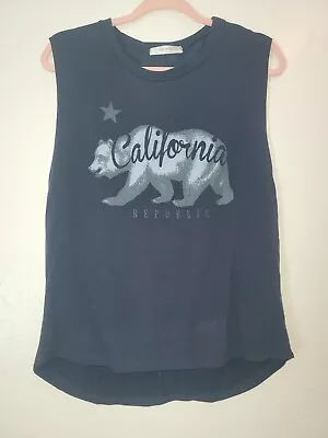 New Womens M Cutoff Muscle Tank Top California Republic Soft Stretch Navy Blue • $7.36