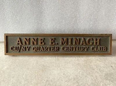 Antique Bronze Counter Sign Quarter Century Club Vintage Brass Plaque Nameplate • $99.99