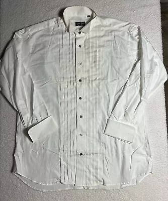 Gitman Bros Ruffled Tuxedo Shirt Men 17 34 French Cuff Dress Formal White USA • $31.95