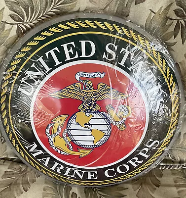 US Marine Corps Tin Metal Round Dome Button Sign USMC Emblem Home Bar Wall Decor • $15