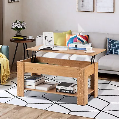 Wooden Lift Top Coffee Table With Storage And Shelf For Living Room Oak • £84