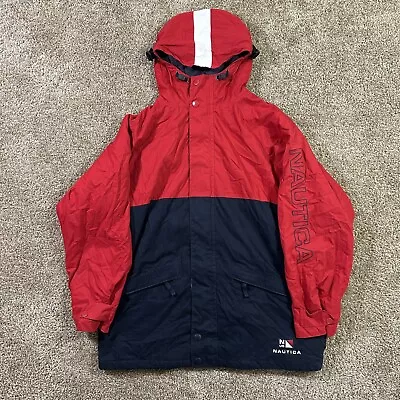 Vintage 90s Nautica Men’s Parka Jacket Size XL Zip Up Snap Red/Blue Pockets Ski • $39.99