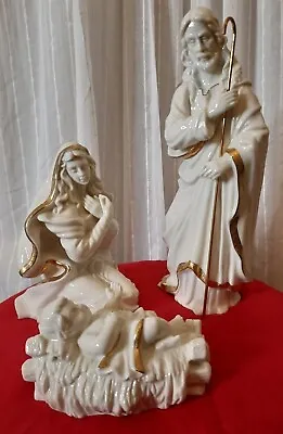 Mikasa 3 Piece Nativity Set Creche Porcelain Ivory W/ Gold Trim Original Box  • $79.99