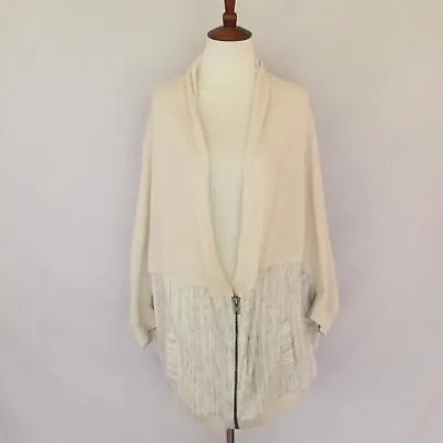 Anthropologie Moth Oversized S Cream/Gray Cocoon Cardigan Sweater • $19.50