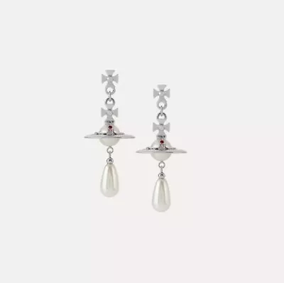 Vivienne Westwood 3D Silver Tone Pearl Drop Crystal Earrings New • $43