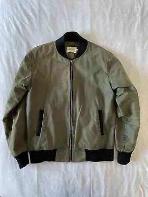 3Sixteen Men's Olive Waxed Canvas Stadium Bomber Jacket Size Large Made In USA • $80