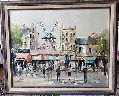 Vintage  MOULIN ROUGE PARIS  ORIGINAL MODERNIST OIL PAINTING By Pierre Montrell • $125