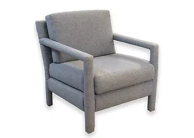 Milo Baughman Grey Blue Upholstered Parsons Contemporary Modern Accent Chair • $1800