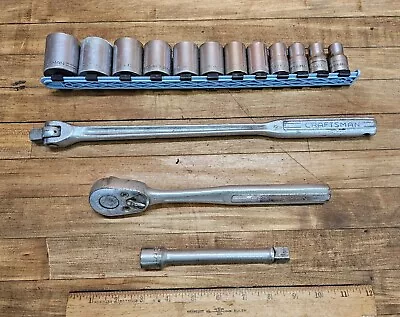 VINTAGE Early CRAFTSMAN =V= ½  Drive Sockets Ratchet Breaker SAE Set ☆USA • $22.23