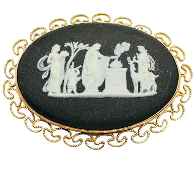 Vintage Van Dell Gold Filled Wedgwood Black Jasperware Greek Gods Cameo Brooch • £15.13