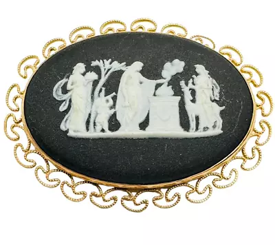 Vintage Van Dell Gold Filled Wedgwood Black Jasperware Greek Gods Cameo Brooch • £15.13