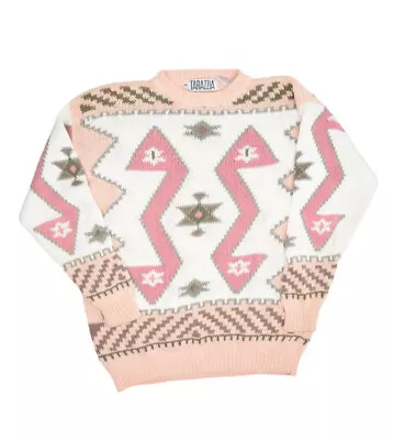 Tarazzia Sweater Womens M Aztec Tribal Print Ramie Knit Crewneck Pink Design • $16.47