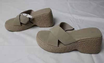 Zara Women's Slip On Cross Strap Suede Wedge Sandals CB7 Beige Size US:9 EUR:40 • $24.74