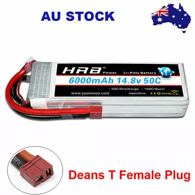 HRB 14.8V 6000mAh 4S 50C T Deans LiPo Battery For RC Drone Boat Truck Helicopter • $55.80