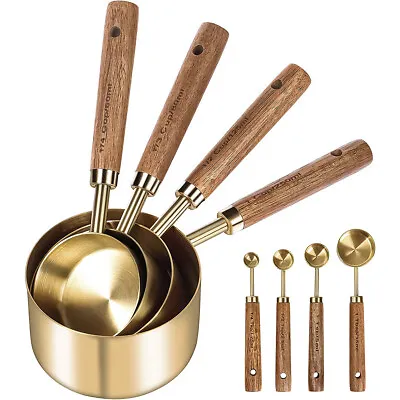 8Pcs Stainless Steel Measuring Cups And Spoons Set Kitchen Baking Cooking Tool < • £21.08