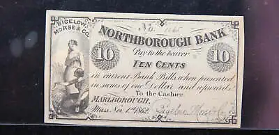 1862 10 Cent Northborough Bank Mass Obsolete Currency Store Sale 093079 • $36