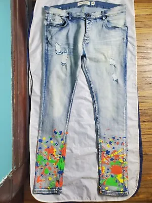 Evolution In Design Ripped Bleached Paint Splatter Denim Jeans Men's Size 40 • $29.99