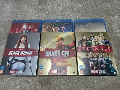 3 Marvel Blu-ray Black Widow+shang-chi + Eternals Sealed With Ltd O Ring Sleeves • £37.95