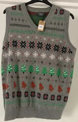 £8.95 • Buy Knitted Mens Tanktop Vest Top Christmas Sleeveless Jumper Sweater Grey Size L