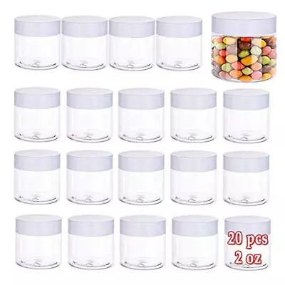 2oz Plastic Cosmetic Container - Round Clear Pot Jars With White Lids - 20 Pack • $17.68