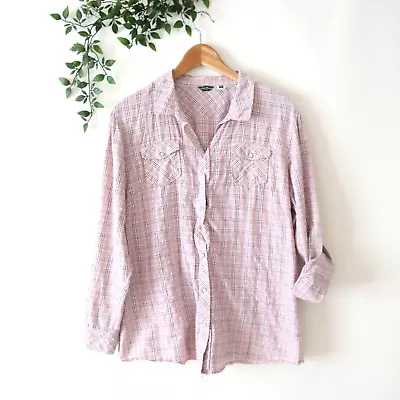 Eddie Bauer Women's Pink Plaid Long Sleeve Button Front Top Size XL • $13.98