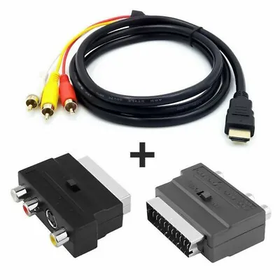 1080P HDMI Male S-video To 3 RCA AV Audio Cable + SCART To 3RCA Phono Adapter (S • £12.99