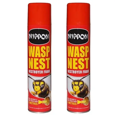 2x Nippon Wasp Nest Destroyer Foam Killer Spray Covers 3metres 300ml  • £13.99