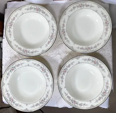 NORITAKE “Shenandoah” Floral Rim Soup Bowl - Set Of 4 Bone China Platinum Trim • $165