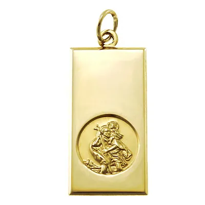 Mens Rectangular 9ct Gold St Saint Christopher Pendant In Gift Presentation Box • £349.99