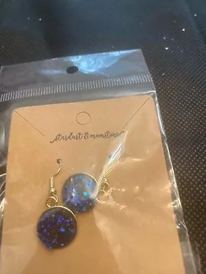 STARDUST & MOONSTONE Cute Dangle Round Blue Faux Druzy Earrings • $5