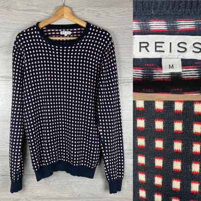 £39.99 • Buy Reiss Mens Knitted Jumper M Medium Long Sleeve Square Pattern Round Neck Cotton
