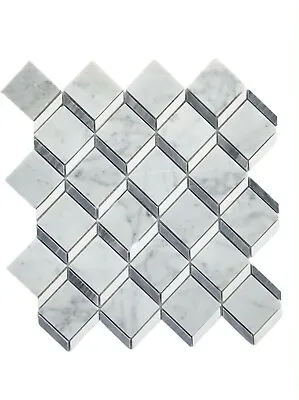 Carrara Thassos Marble Steps 3D Mosaic Wall Floor Tile Backsplash Bath Kitchen • $17.99