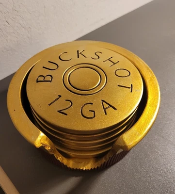 $14.99 • Buy Shotgun Shell 5 Coaster Set With Holder BUCKSHOT 12 GA COPPER BRASS LOOK NWOT