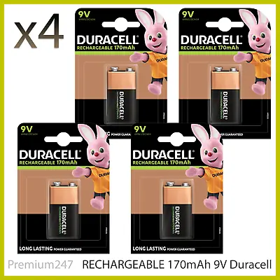 4 X Duracell 9V Rechargeable 170 MAh ULTRA Batteries PP3 Block 6LR61 DURALOCK • £30.89