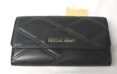 Michael Kors Women's Vegan Leather Jet Set Travel Trifold Wallet AH4 Black Large • $55.19