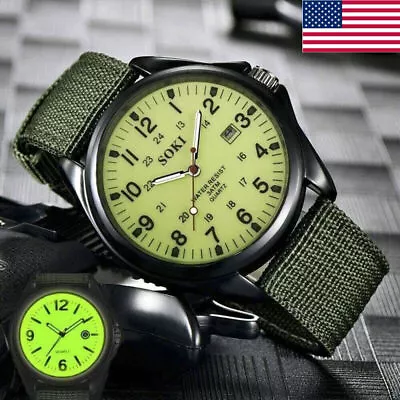 Men's Military Army Date Canvas Strap Analog Quartz Sports Wrist Watch Gift USA • $5.09