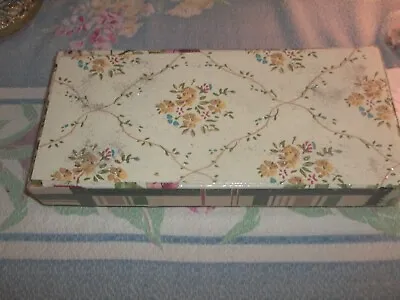 Decoupage Box Filled With  Vintage Sewing Trim Notions Turquoise Organdy Roses • $12.99