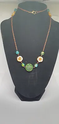 Czech Uranium Glass Necklace Vaseline Glass Beads Vintage Jewelry #24031 • $16.85