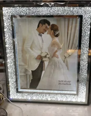 £19.90 • Buy LED Crushed Diamond Mirrored Crystal 8x10 Photo Picture Photograph Frame Silver