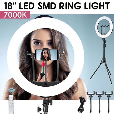 18 Inch LED Ring Light With 2.1M Stand Phone Holder Make Up Beauty YouTube Video • £38.99