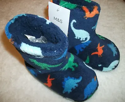 M&S Infant Slipper Boots Sherpa Fleece Infant 7 Hard Sole BNWT Dinosaurs • £6.50