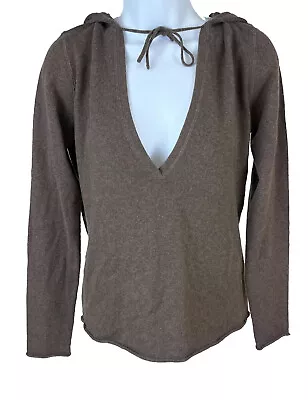 Women's Mai Brown Cashmere Long Sleeve V-Neck Hooded Sweater Size M NWTS • $29.99