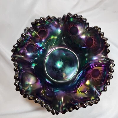 $59.99 • Buy Imperial Zippered Heart Electric Purple Ruffled Berry Bowl Large 9.5  Carnival 