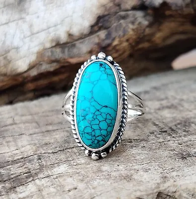 $13.91 • Buy Turquoise Ring 925 Sterling Silver Oval Gemstone Handmade Jewelry All Size MO339