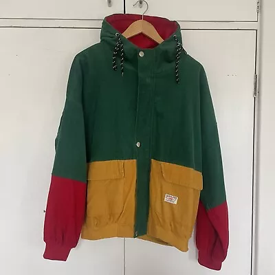 Zaful Hooded Block Colour Corduroy Jacket Women’s Size XL / 10 Green Red Yellow • £15