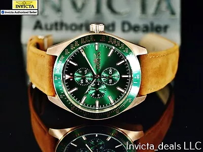 Invicta Men's 45mm AVIATOR PILOT GREEN DIAL Rose Tone Brown Leather SS Watch • $49.99